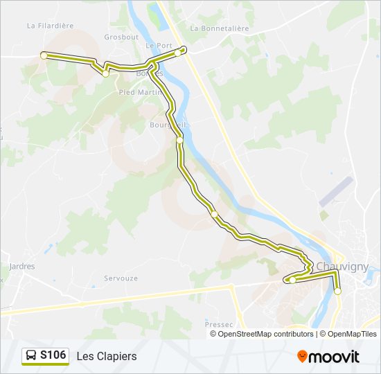 Plan de la ligne S106 de bus