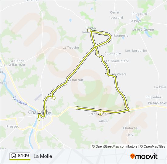 Plan de la ligne S109 de bus