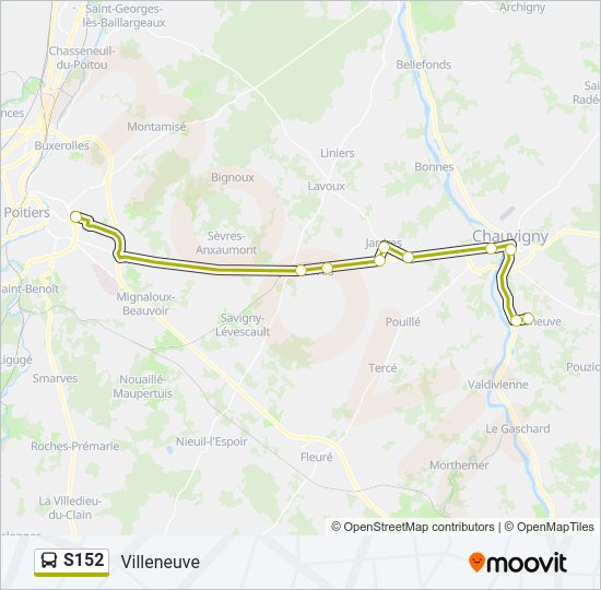 Plan de la ligne S152 de bus