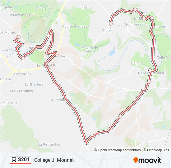 Plan de la ligne S201 de bus