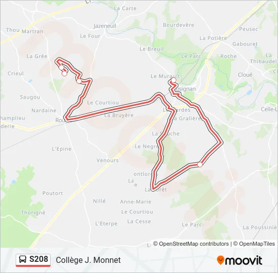 S208 Bus Line Map