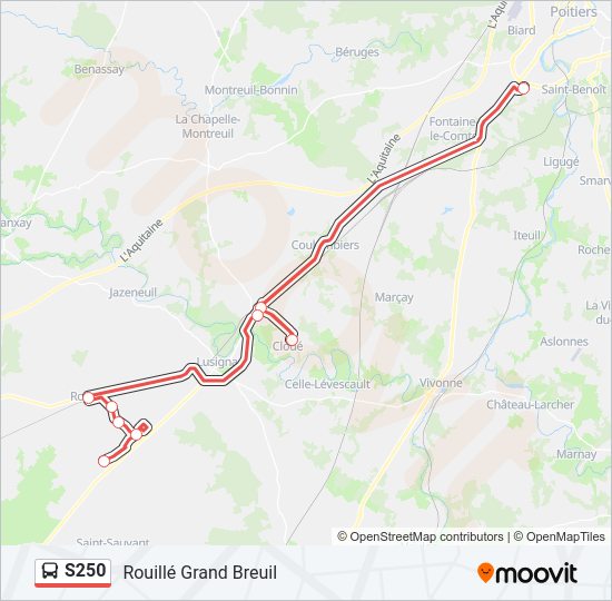 Plan de la ligne S250 de bus