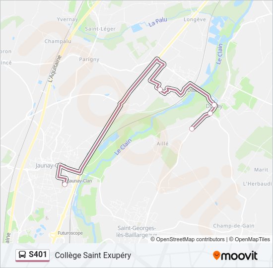 Plan de la ligne S401 de bus