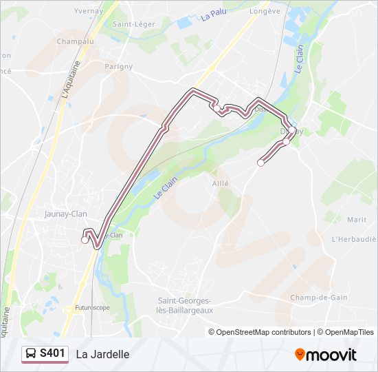 Plan de la ligne S401 de bus