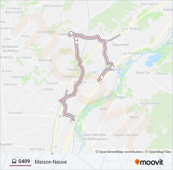 Plan de la ligne S409 de bus