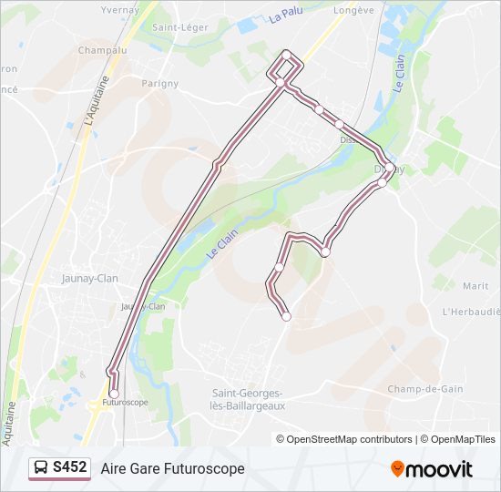 Plan de la ligne S452 de bus