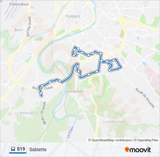 Plan de la ligne S19 de bus