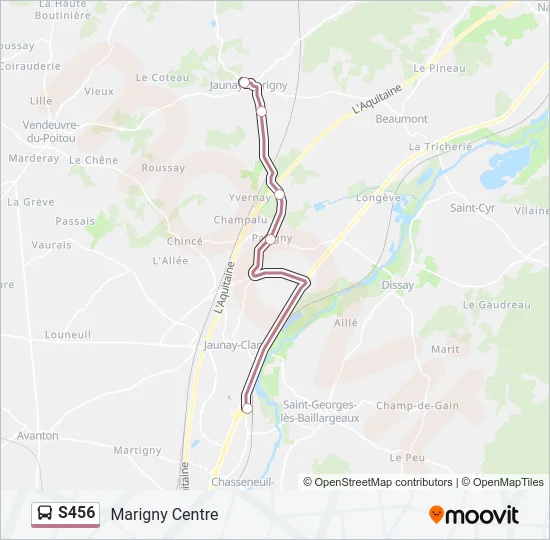 Plan de la ligne S456 de bus