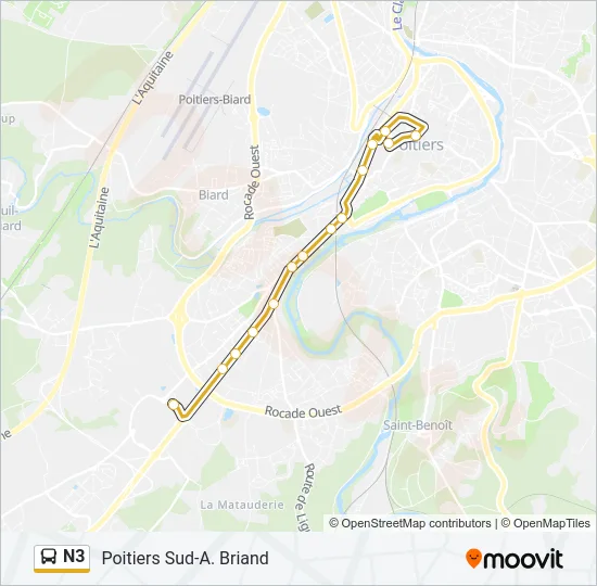 Plan de la ligne N3 de bus