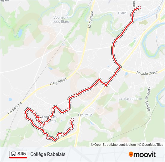 Plan de la ligne S45 de bus