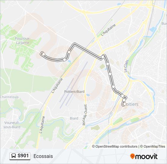 Plan de la ligne S901 de bus