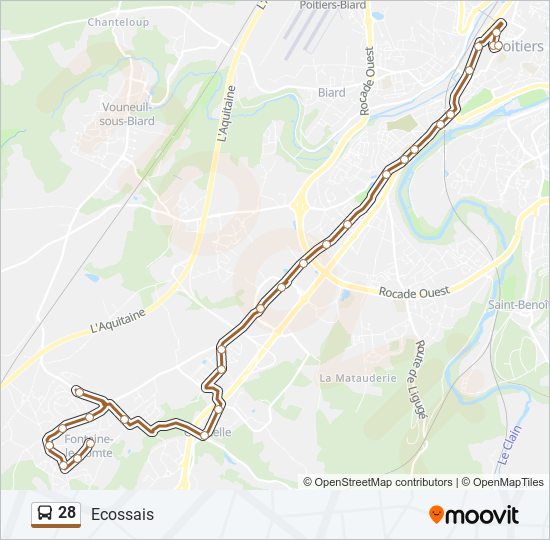 Plan de la ligne 28 de bus