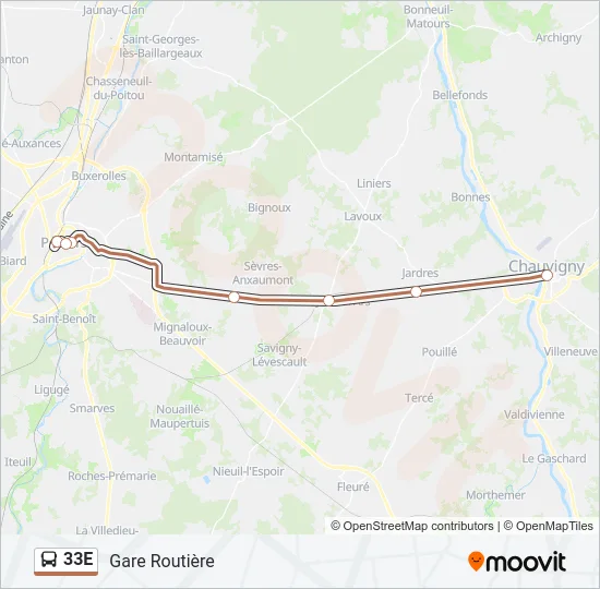 33E Bus Line Map