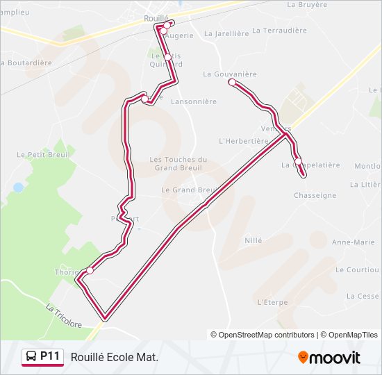 Plan de la ligne P11 de bus