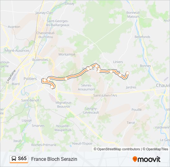 Plan de la ligne S65 de bus