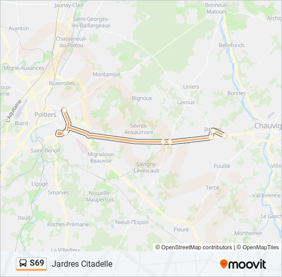 Plan de la ligne S69 de bus