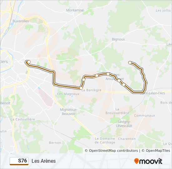 Plan de la ligne S76 de bus