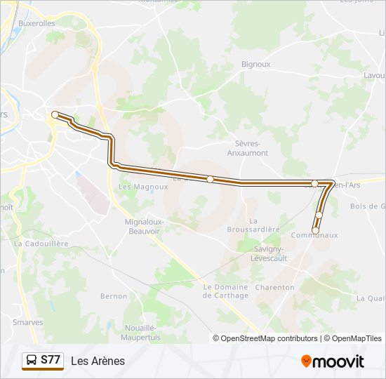 Plan de la ligne S77 de bus