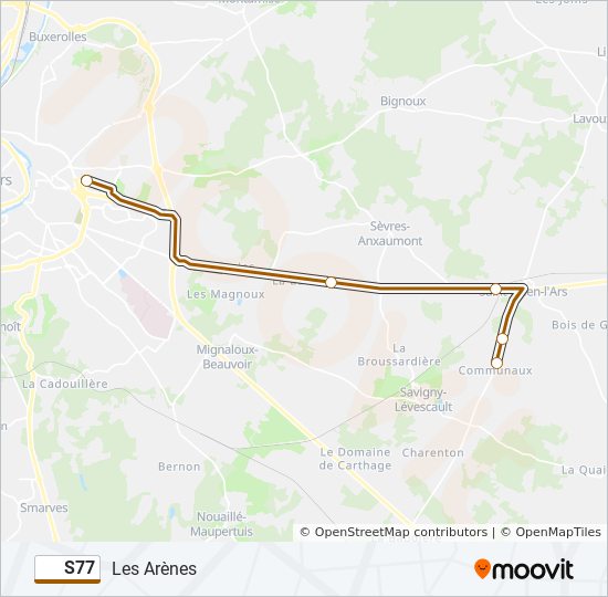 Plan de la ligne S77 de bus