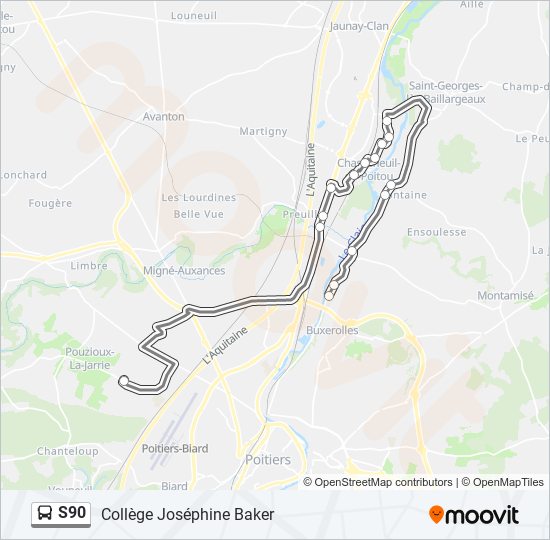 Plan de la ligne S90 de bus