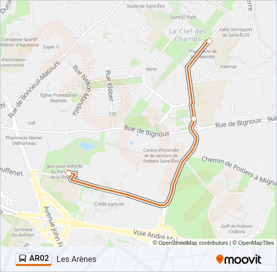 Plan de la ligne AR02 de bus