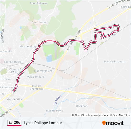 Plan de la ligne 206 de bus