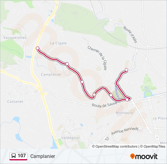 Plan de la ligne 107 de bus