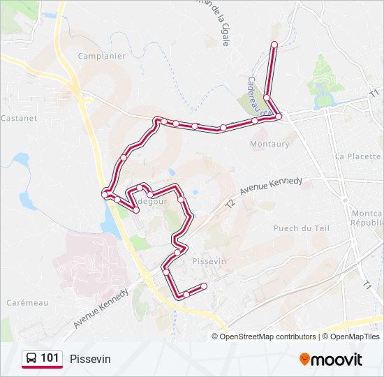 Plan de la ligne 101 de bus