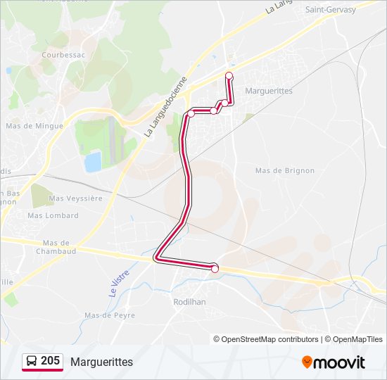 Plan de la ligne 205 de bus