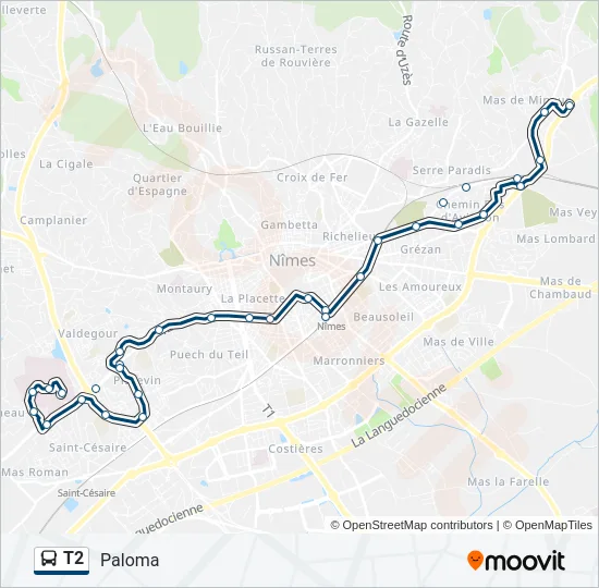 T2 Bus Line Map