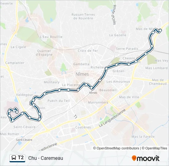 T2 Bus Line Map