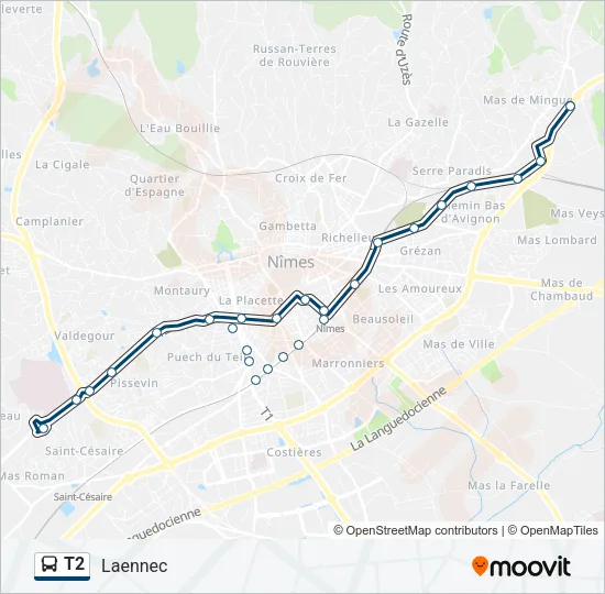 T2 Bus Line Map