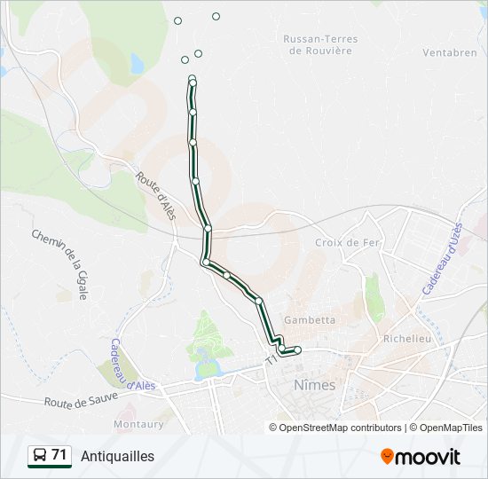 Plan de la ligne 71 de bus