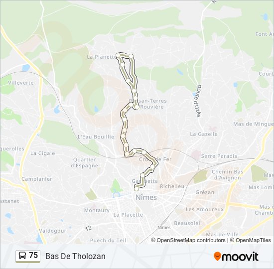 Plan de la ligne 75 de bus