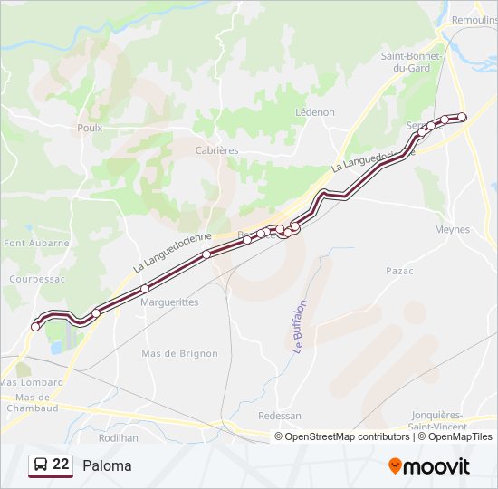 Plan de la ligne 22 de bus