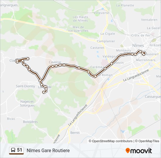 Plan de la ligne 51 de bus