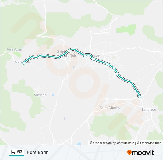 Plan de la ligne 52 de bus