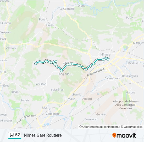 Plan de la ligne 52 de bus