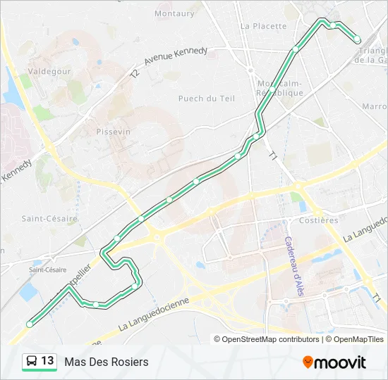 Plan de la ligne 13 de bus