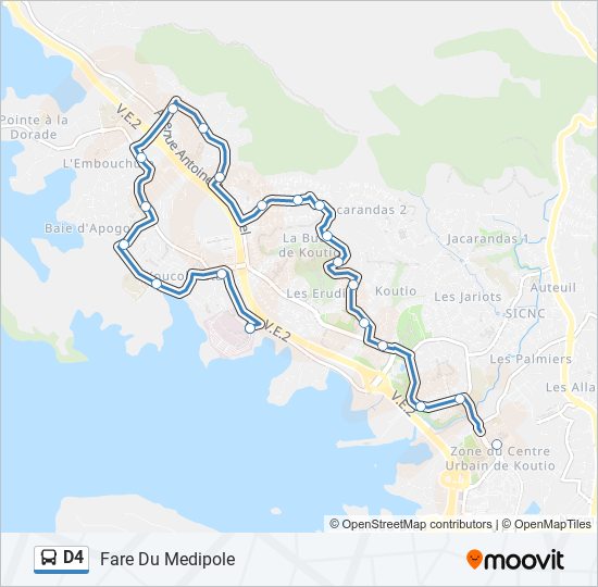 Plan de la ligne D4 de bus