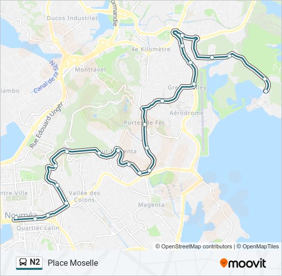 Plan de la ligne N2 de bus