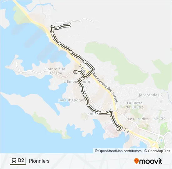 Plan de la ligne D2 de bus