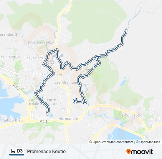 Plan de la ligne D3 de bus