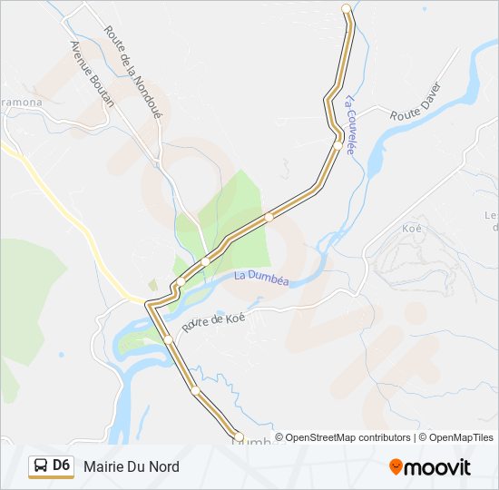 Plan de la ligne D6 de bus