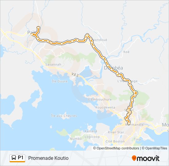 Plan de la ligne P1 de bus