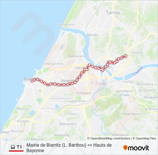 T1 Bus Line Map