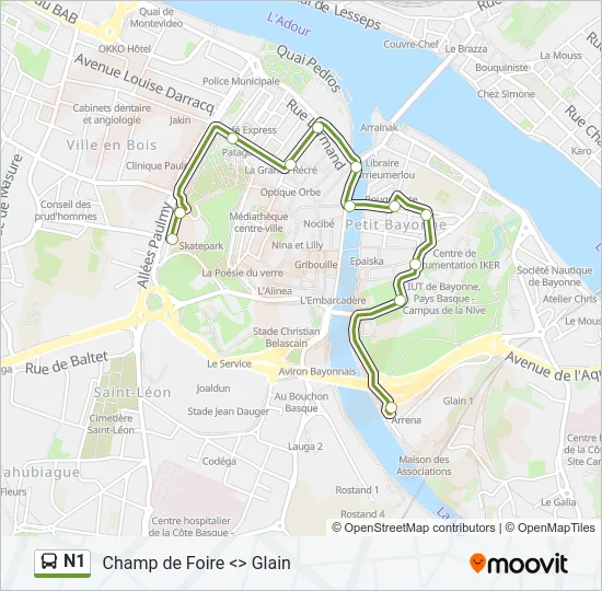N1 Bus Line Map