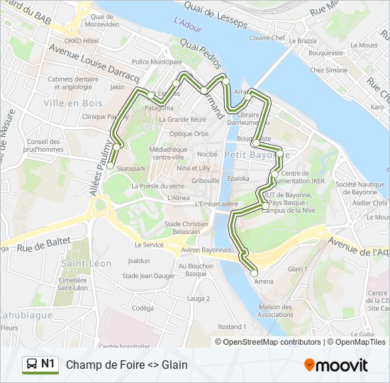 Plan de la ligne N1 de bus