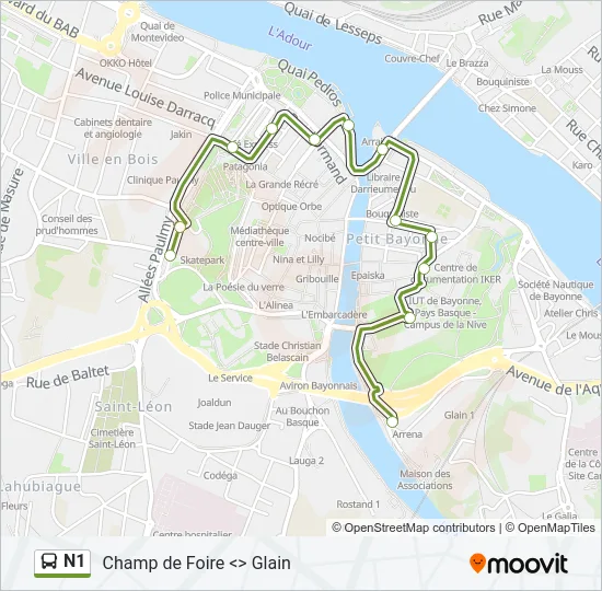 N1 Bus Line Map