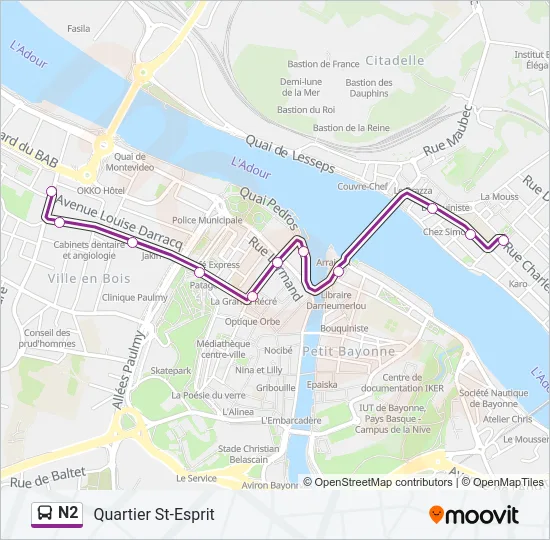 N2 Bus Line Map